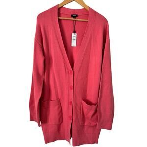 NWT Express Coral Pink Oversized Button Front Long Cardigan Sweater Size Medium